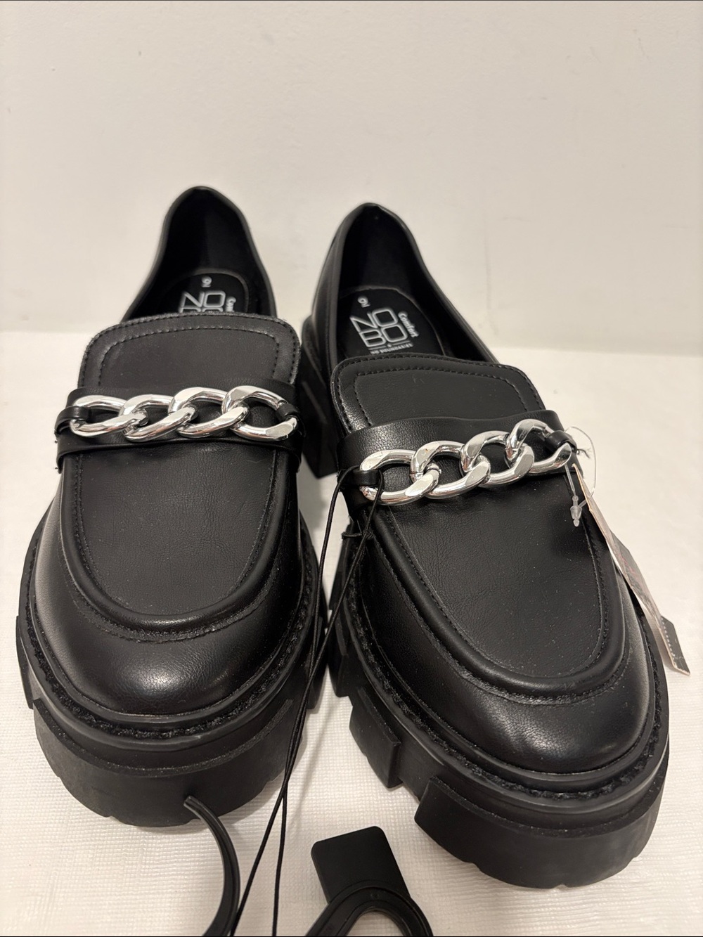 NOBO Black Loafers with Silver Chain Accent